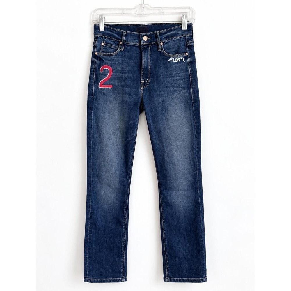 MOTHER Mid Rise Dazzler Ankle Jeans Graphic Embroidered Straight Leg Size 25 - Picture 2 of 8